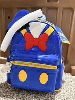 LOUNGEFLY Disney Donald Duck 90th Anniversary Metallic Cosplay Mini Backpack NEW